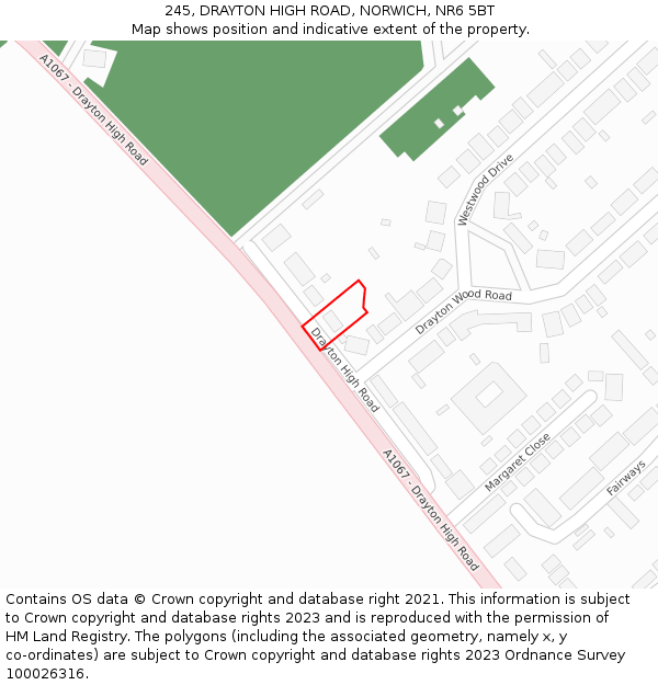 245, DRAYTON HIGH ROAD, NORWICH, NR6 5BT: Location map and indicative extent of plot