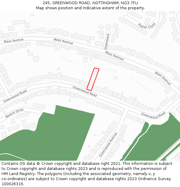 245, GREENWOOD ROAD, NOTTINGHAM, NG3 7FU: Location map and indicative extent of plot