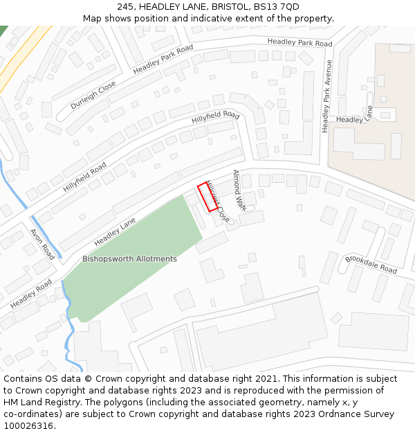 245, HEADLEY LANE, BRISTOL, BS13 7QD: Location map and indicative extent of plot