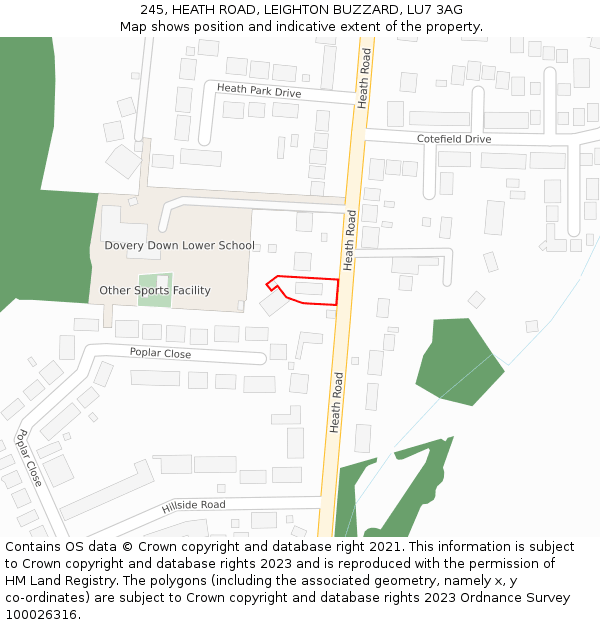 245, HEATH ROAD, LEIGHTON BUZZARD, LU7 3AG: Location map and indicative extent of plot