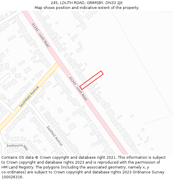 245, LOUTH ROAD, GRIMSBY, DN33 2JX: Location map and indicative extent of plot