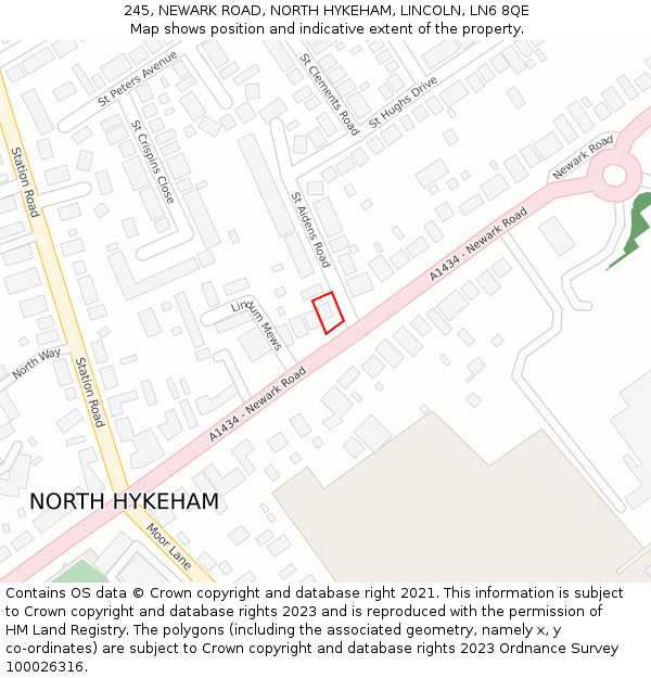 245, NEWARK ROAD, NORTH HYKEHAM, LINCOLN, LN6 8QE: Location map and indicative extent of plot