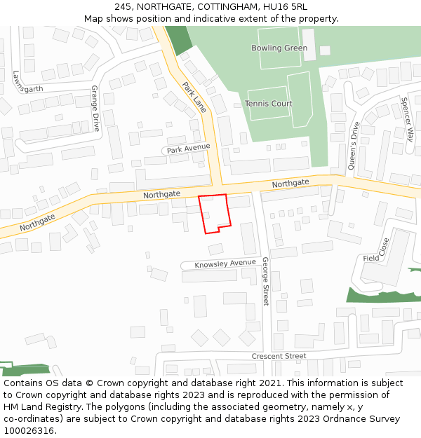 245, NORTHGATE, COTTINGHAM, HU16 5RL: Location map and indicative extent of plot