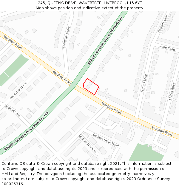 245, QUEENS DRIVE, WAVERTREE, LIVERPOOL, L15 6YE: Location map and indicative extent of plot