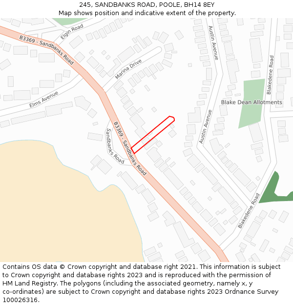 245, SANDBANKS ROAD, POOLE, BH14 8EY: Location map and indicative extent of plot