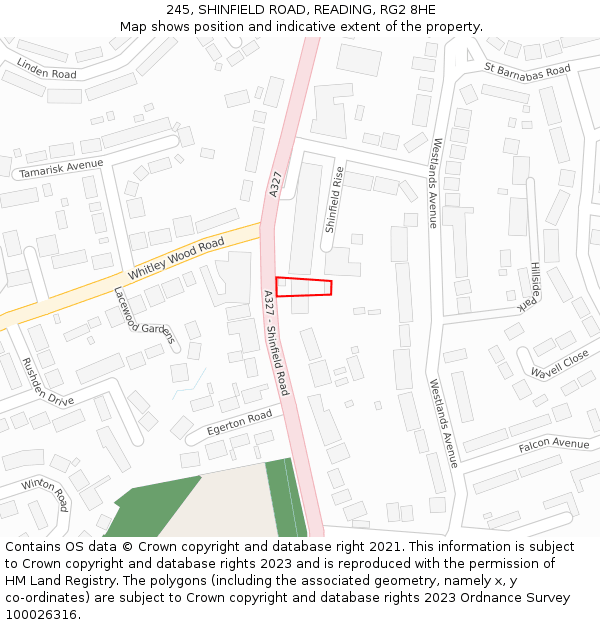 245, SHINFIELD ROAD, READING, RG2 8HE: Location map and indicative extent of plot