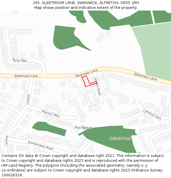 245, SLEETMOOR LANE, SWANWICK, ALFRETON, DE55 1RH: Location map and indicative extent of plot