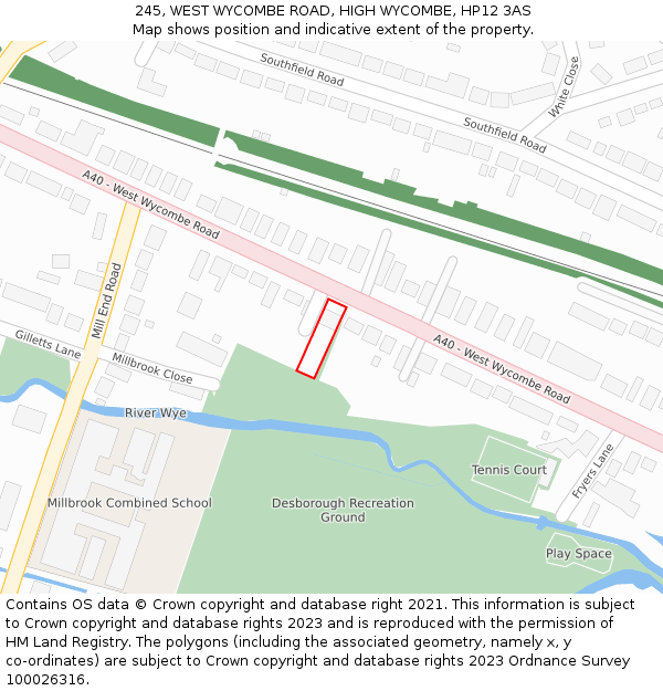 245, WEST WYCOMBE ROAD, HIGH WYCOMBE, HP12 3AS: Location map and indicative extent of plot