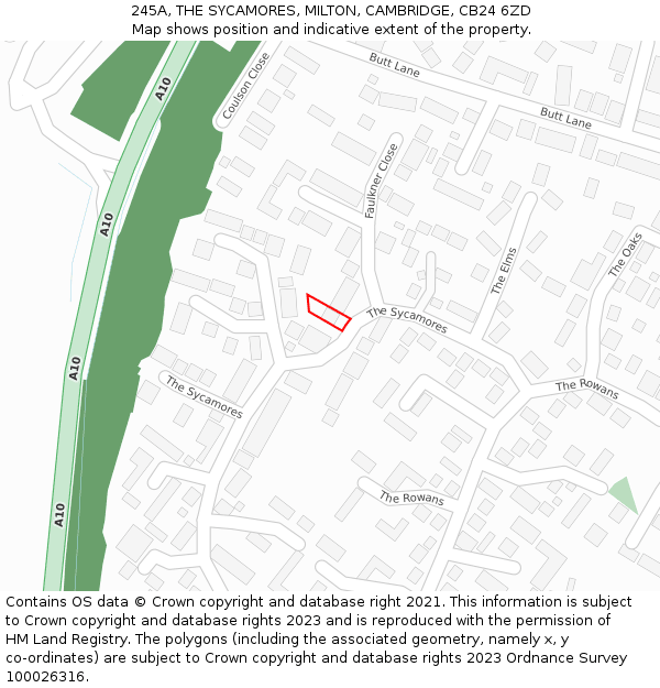 245A, THE SYCAMORES, MILTON, CAMBRIDGE, CB24 6ZD: Location map and indicative extent of plot