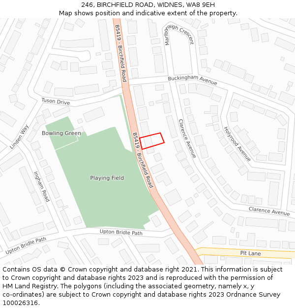 246, BIRCHFIELD ROAD, WIDNES, WA8 9EH: Location map and indicative extent of plot