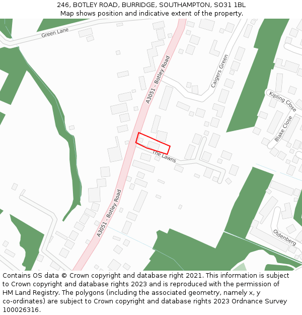 246, BOTLEY ROAD, BURRIDGE, SOUTHAMPTON, SO31 1BL: Location map and indicative extent of plot