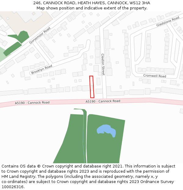 246, CANNOCK ROAD, HEATH HAYES, CANNOCK, WS12 3HA: Location map and indicative extent of plot