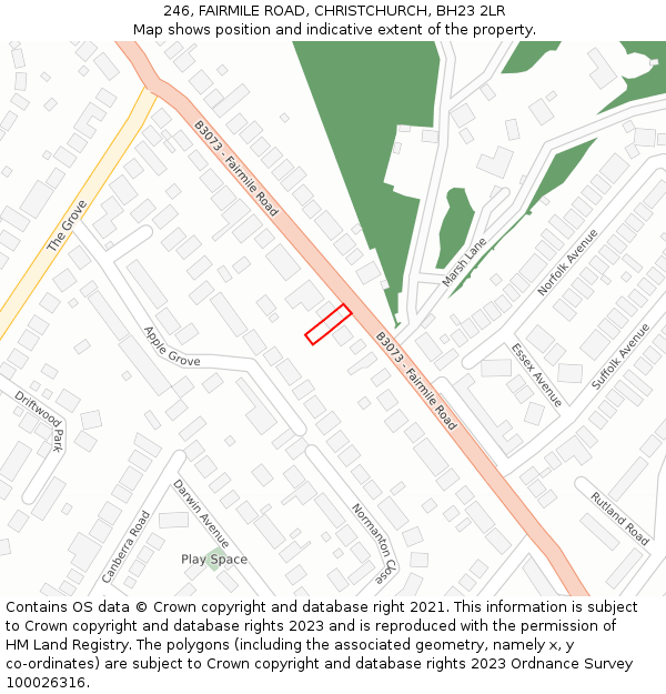 246, FAIRMILE ROAD, CHRISTCHURCH, BH23 2LR: Location map and indicative extent of plot