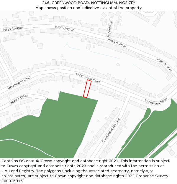 246, GREENWOOD ROAD, NOTTINGHAM, NG3 7FY: Location map and indicative extent of plot