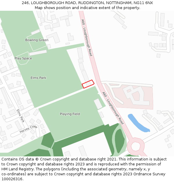 246, LOUGHBOROUGH ROAD, RUDDINGTON, NOTTINGHAM, NG11 6NX: Location map and indicative extent of plot