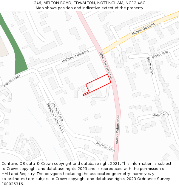 246, MELTON ROAD, EDWALTON, NOTTINGHAM, NG12 4AG: Location map and indicative extent of plot