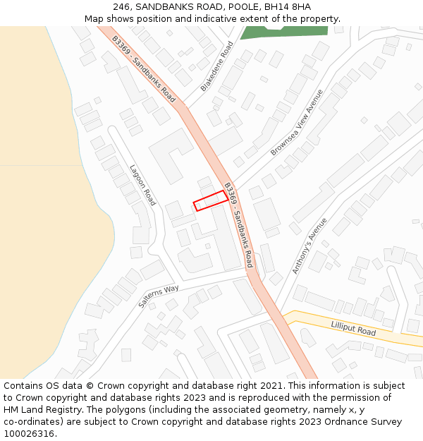 246, SANDBANKS ROAD, POOLE, BH14 8HA: Location map and indicative extent of plot