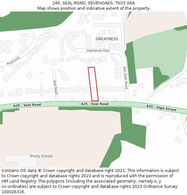 246, SEAL ROAD, SEVENOAKS, TN15 0AA: Location map and indicative extent of plot