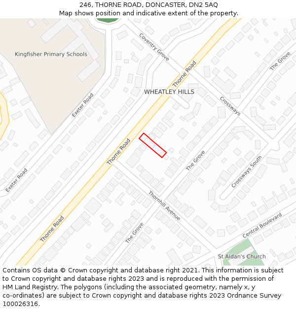 246, THORNE ROAD, DONCASTER, DN2 5AQ: Location map and indicative extent of plot