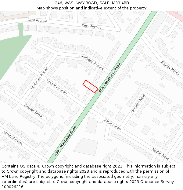 246, WASHWAY ROAD, SALE, M33 4RB: Location map and indicative extent of plot