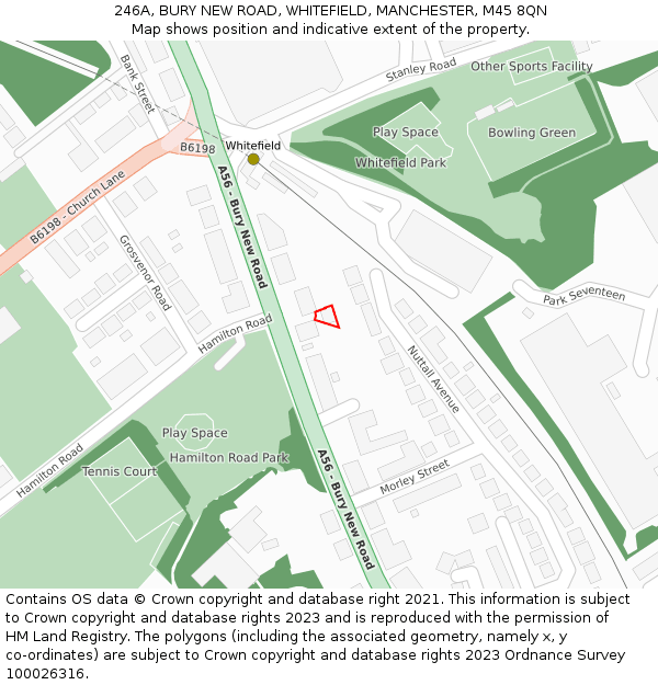 246A, BURY NEW ROAD, WHITEFIELD, MANCHESTER, M45 8QN: Location map and indicative extent of plot