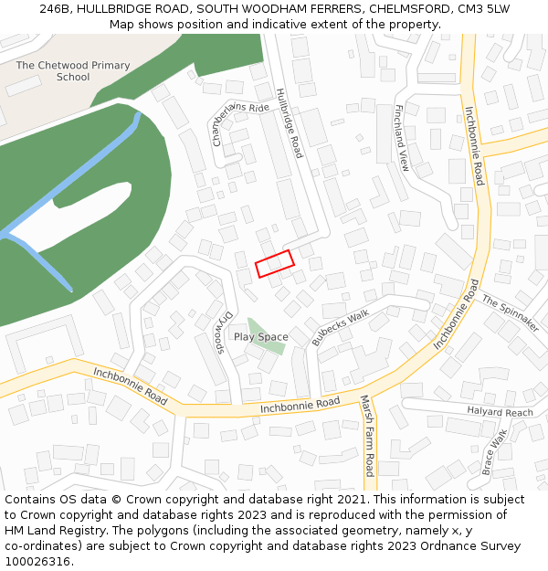 246B, HULLBRIDGE ROAD, SOUTH WOODHAM FERRERS, CHELMSFORD, CM3 5LW: Location map and indicative extent of plot