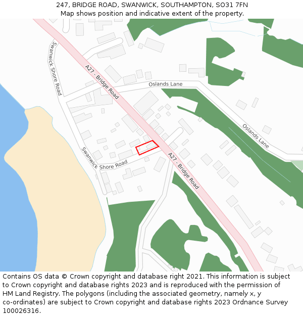 247, BRIDGE ROAD, SWANWICK, SOUTHAMPTON, SO31 7FN: Location map and indicative extent of plot