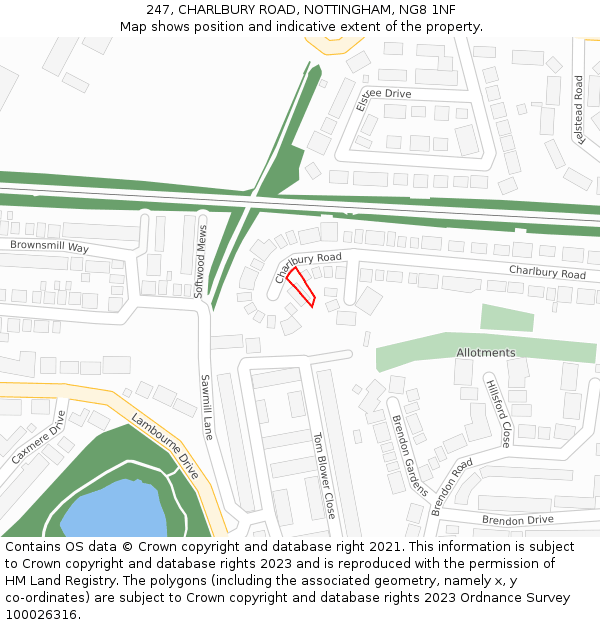 247, CHARLBURY ROAD, NOTTINGHAM, NG8 1NF: Location map and indicative extent of plot