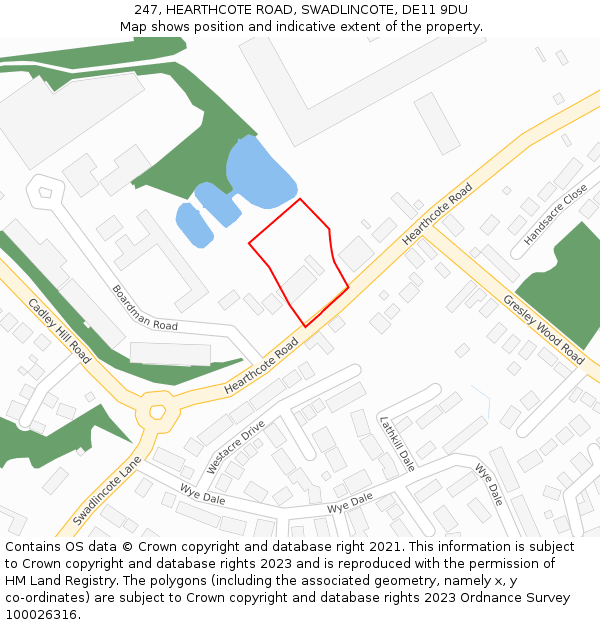 247, HEARTHCOTE ROAD, SWADLINCOTE, DE11 9DU: Location map and indicative extent of plot