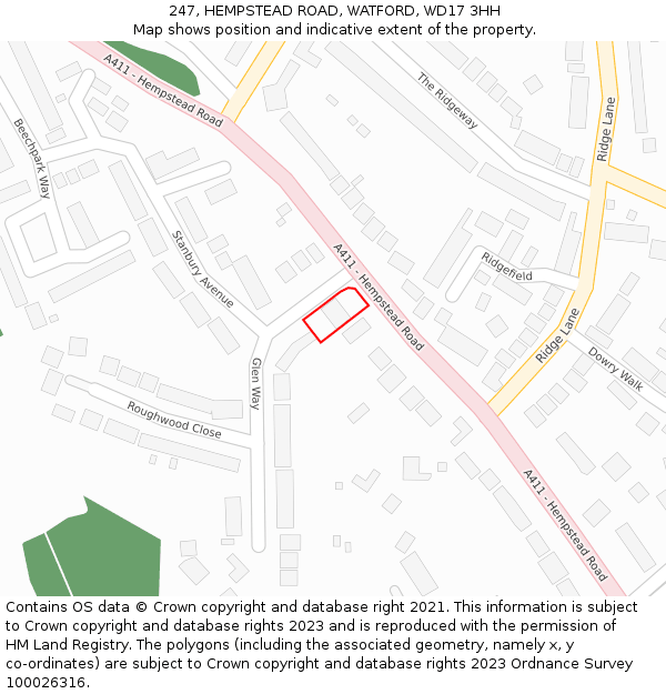 247, HEMPSTEAD ROAD, WATFORD, WD17 3HH: Location map and indicative extent of plot