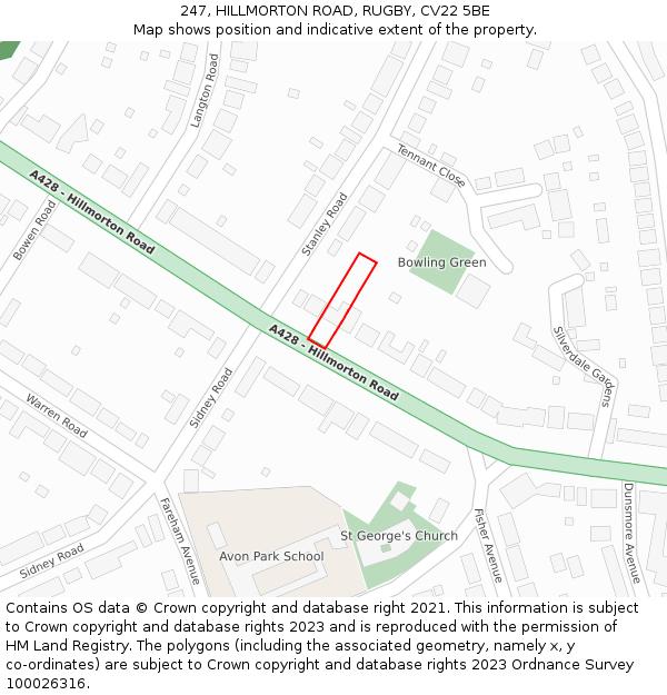 247, HILLMORTON ROAD, RUGBY, CV22 5BE: Location map and indicative extent of plot