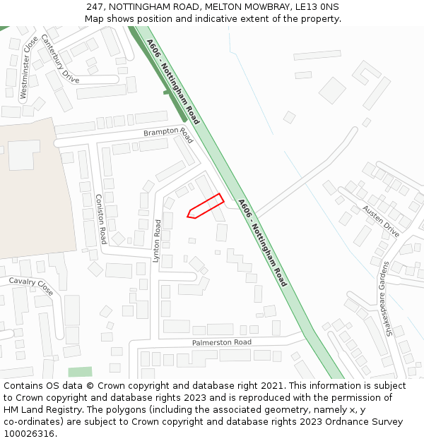 247, NOTTINGHAM ROAD, MELTON MOWBRAY, LE13 0NS: Location map and indicative extent of plot