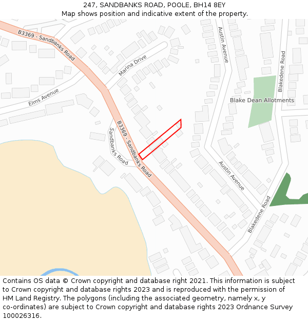 247, SANDBANKS ROAD, POOLE, BH14 8EY: Location map and indicative extent of plot