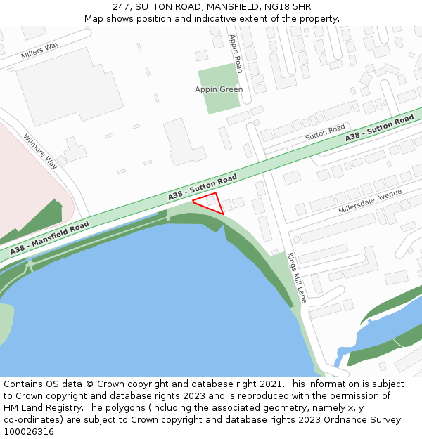 247, SUTTON ROAD, MANSFIELD, NG18 5HR: Location map and indicative extent of plot