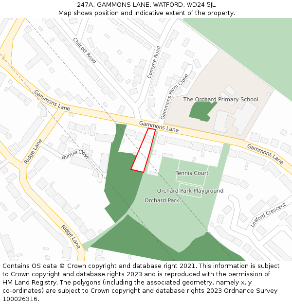 247A, GAMMONS LANE, WATFORD, WD24 5JL: Location map and indicative extent of plot