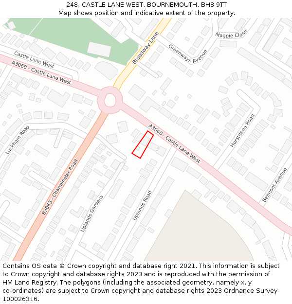 248, CASTLE LANE WEST, BOURNEMOUTH, BH8 9TT: Location map and indicative extent of plot