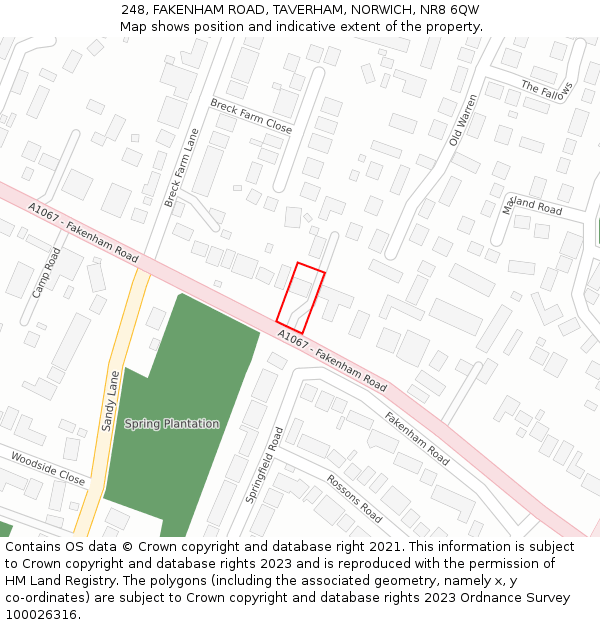 248, FAKENHAM ROAD, TAVERHAM, NORWICH, NR8 6QW: Location map and indicative extent of plot