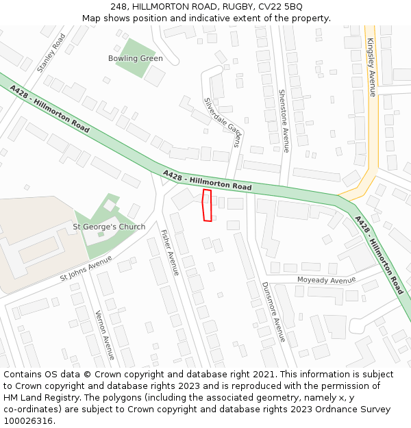 248, HILLMORTON ROAD, RUGBY, CV22 5BQ: Location map and indicative extent of plot