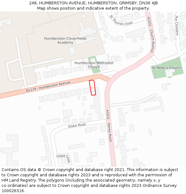 248, HUMBERSTON AVENUE, HUMBERSTON, GRIMSBY, DN36 4JB: Location map and indicative extent of plot