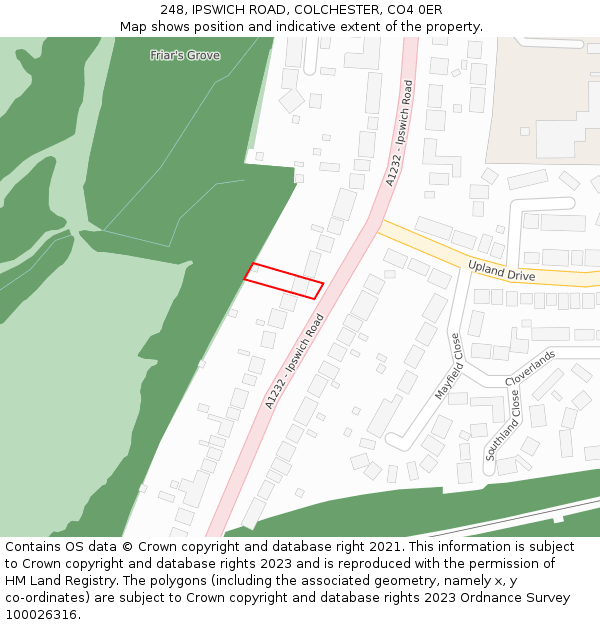 248, IPSWICH ROAD, COLCHESTER, CO4 0ER: Location map and indicative extent of plot