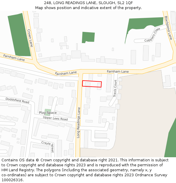 248, LONG READINGS LANE, SLOUGH, SL2 1QF: Location map and indicative extent of plot