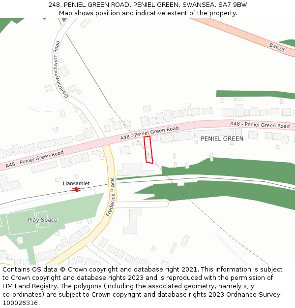 248, PENIEL GREEN ROAD, PENIEL GREEN, SWANSEA, SA7 9BW: Location map and indicative extent of plot