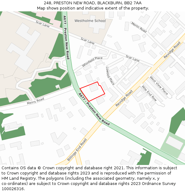 248, PRESTON NEW ROAD, BLACKBURN, BB2 7AA: Location map and indicative extent of plot