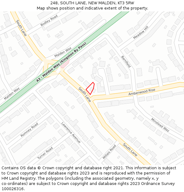 248, SOUTH LANE, NEW MALDEN, KT3 5RW: Location map and indicative extent of plot