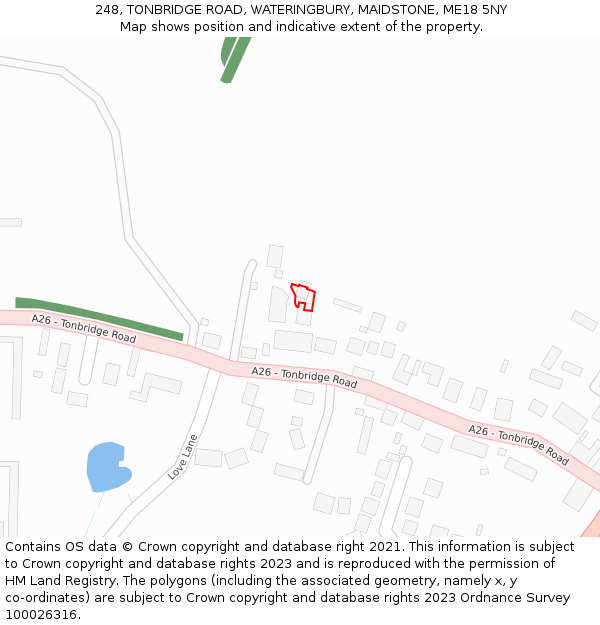 248, TONBRIDGE ROAD, WATERINGBURY, MAIDSTONE, ME18 5NY: Location map and indicative extent of plot