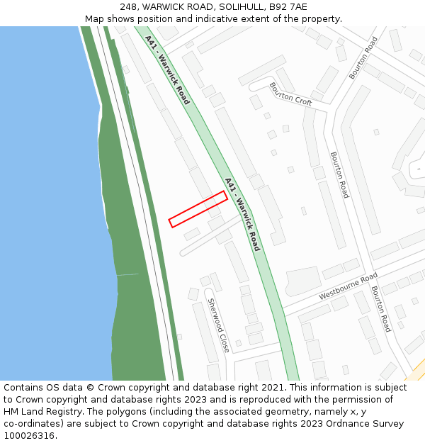 248, WARWICK ROAD, SOLIHULL, B92 7AE: Location map and indicative extent of plot