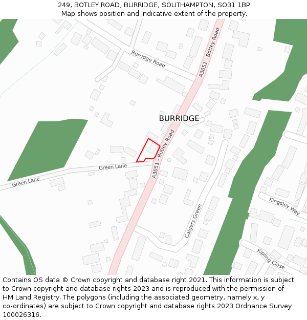 249, BOTLEY ROAD, BURRIDGE, SOUTHAMPTON, SO31 1BP: Location map and indicative extent of plot