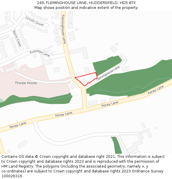 249, FLEMINGHOUSE LANE, HUDDERSFIELD, HD5 8TX: Location map and indicative extent of plot