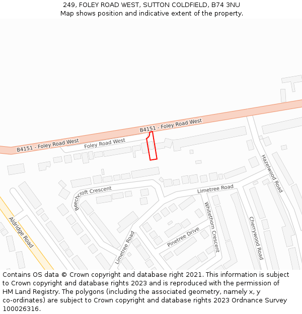 249, FOLEY ROAD WEST, SUTTON COLDFIELD, B74 3NU: Location map and indicative extent of plot