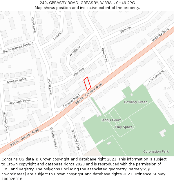 249, GREASBY ROAD, GREASBY, WIRRAL, CH49 2PG: Location map and indicative extent of plot